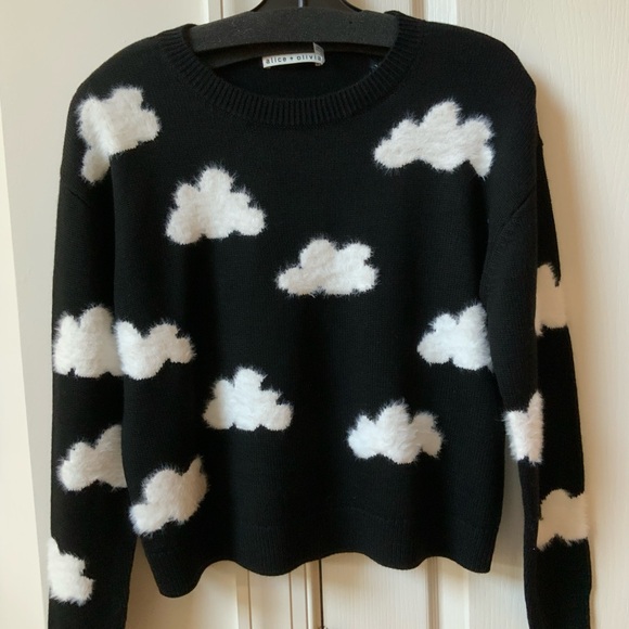 BEAUTIFUL BRAND NEW ALICE + OLIVIA GLEESON FUZZY CLOUD SWEATER IN BLACK & WHITE - Picture 5 of 16